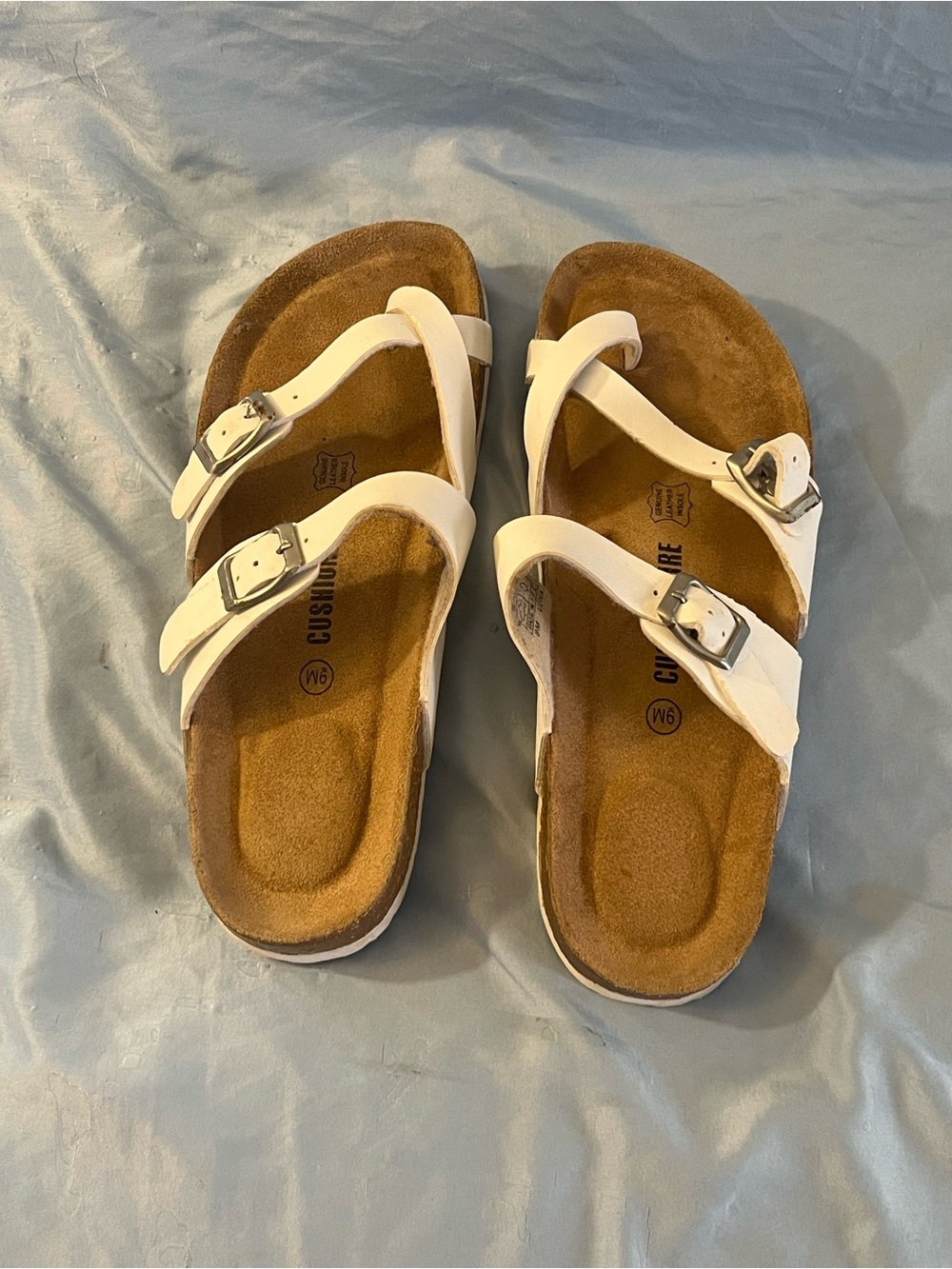 Cushionaire Woman’s White Double-Buckle Comfort Sandals